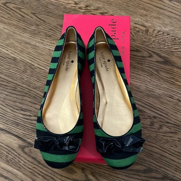 NIB Kate Spade navy/green stripe ballet flat size 7 never worn - Picture 3 of 5